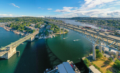 Large Panoramic View of Seattle and I-5 Bridge Lake Union Washington State
