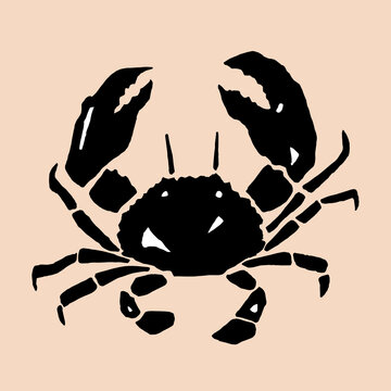 Vector image of an image of a crab in black and white colors on a beige background
