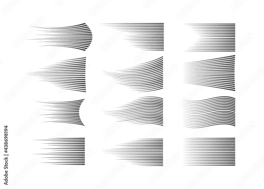 Poster Speed lines isolated set. Motion effect for your design. Black lines on white background.