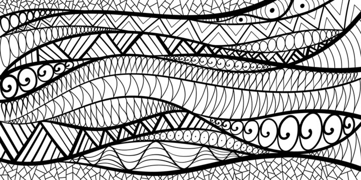 Abstract black and white creative background for coloring book. Hand drawn graphic creative vector illustration.