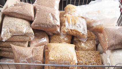  Lentils, peas, buckwheat. Organic healthy fresh food in supermarket