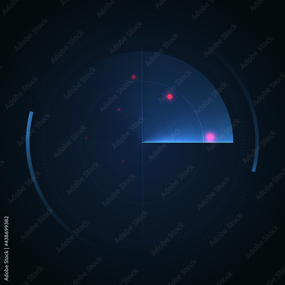 Poster Radar Screen. Hud display. Vector Radar interface on dark background.