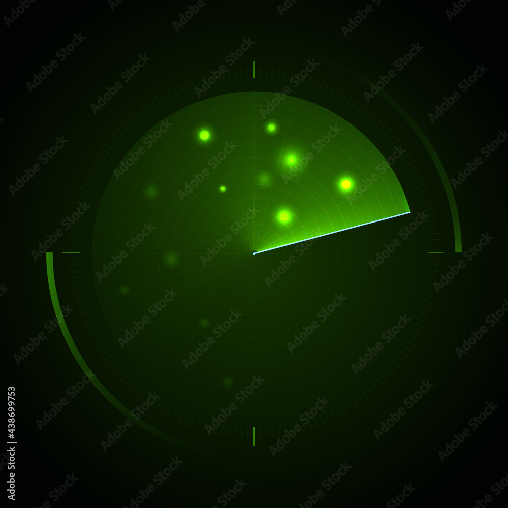 Poster Radar Screen. Hud display. Vector Radar interface on dark background.