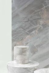 White marble cylinder beauty cosmetic new product podium backdrop. .Promotion sale,...