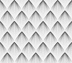 Abstract geometric pattern with stripe lines petal shape. Artistic floral line ornamenal tile background. Black and white organic scales shape texture.