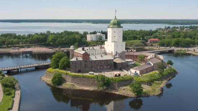 Aerial view of Vyborg castle. Medieval Swedish stronghold set on an island