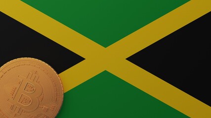 Gold Bitcoin in the Bottom Left Corner on the Country Flag of Jamaica