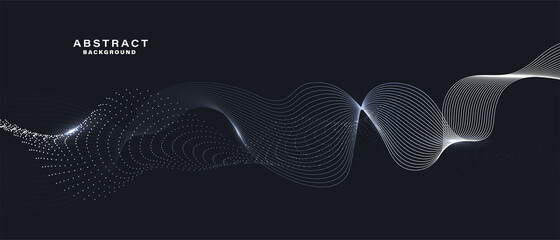 Black abstract background with shiny smooth lines. Digital future technology concept. vector illustration.