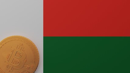 Gold Bitcoin in the Bottom Left Corner on the Country Flag of Madagascar