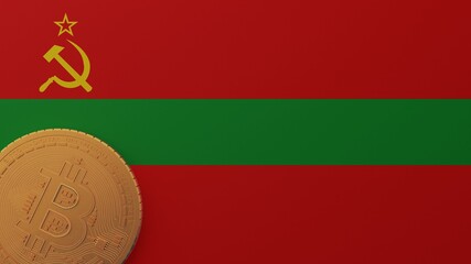 Naklejka premium Gold Bitcoin in the Bottom Left Corner on the Country Flag of Transnistria