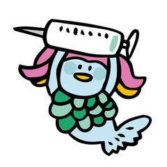 注射を持つアマビエのイラスト