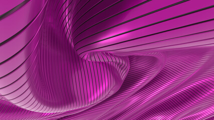 Abstract wavy background. Magenta metal tapes. Smooth lines. 3D rendering image.
