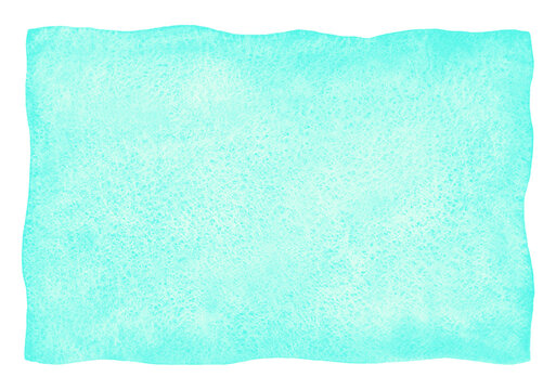 Neon sky blue, mint green, aqua color watercolor background with stains and uneven artistic edge. Hand drawn abstract rectangle fill, watercolour painted texture. Sea, swimming pool water template.