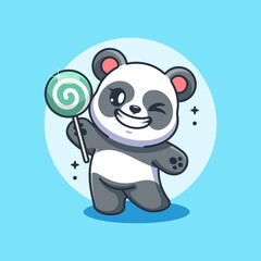 Cute panda holding a lollipop cartoon