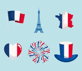 Happy bastille day icon collection