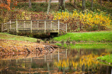 Fototapeta na wymiar Autumn Leaves Reflected in water