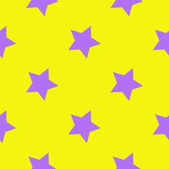 purple stars on a yellow background. vector seamless illustration. print on print or clothes