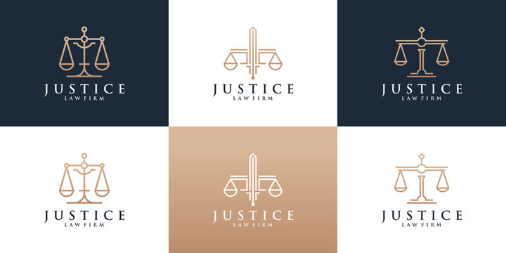 Set of law firm logo icon set with golden color. Symbol for Justice, Law Offices, Attorney services, lawyer, logo design inspiration.