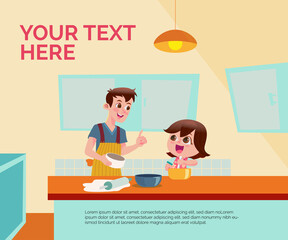 Father and daughter cooking