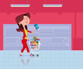 Girl buying groceries in supermarket