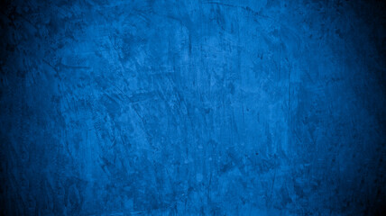 Old wall pattern texture cement blue dark abstract  blue color design are light with black gradient background.