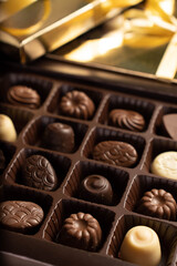 Mix of chocolates in a box.