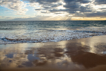 Sea view, nature background. Azure beach with and clear ocean water at sunny day.