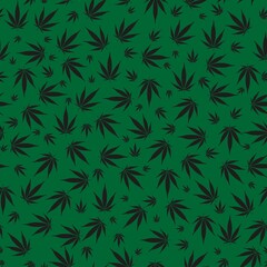 vector, seamless cannabis print on a green background, print for clothes or print