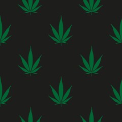 vector, seamless cannabis print on a black background, print for clothes or print