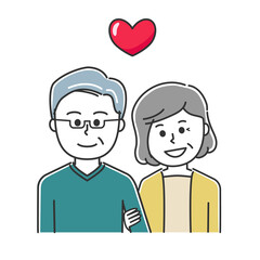 Lovely senior couple walking with arms linked. Vector illustration isolated on white background.