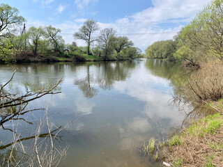 Fototapeta na wymiar Russia, Kaluga region, Protva river near Borovsk city in May