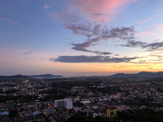 Fototapeta na wymiar Rang hill viewpoint when sunset in Phuket island, Thailand.