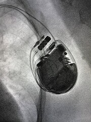 X ray image during permanent pacemaker implantation procedure.	 - obrazy, fototapety, plakaty