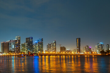 Fototapeta na wymiar Miami city skyline view from Biscayne Bay.