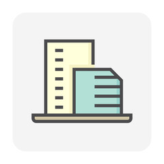 High building or residential vector icon. That condominium, office, apartment or hotel in city. Real estate or property for development, owned, sale, rent, buy, purchase or investment. 64x64 pixel.
