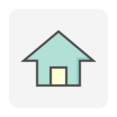 House or residential building with simple shape vector icon,  symbol or pictogram design. That real estate or property for development, owned, sale, rent, buy, purchase or investment. 64x64 pixel.