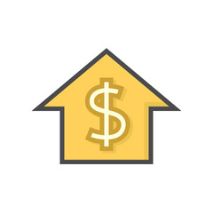 House price or value vector icon design. Consist of home or house building, dollars sign. That rate or price of real estate or property for development, sale, rent or investment. 64x64 pixel.