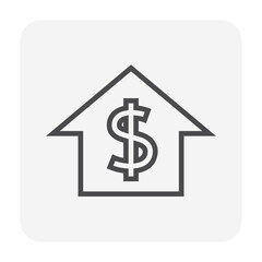 House price or value vector icon design. Consist of home or house building, dollars sign. That rate or price of real estate or property for development, owned, sale, rent, buy, purchase or investment.
