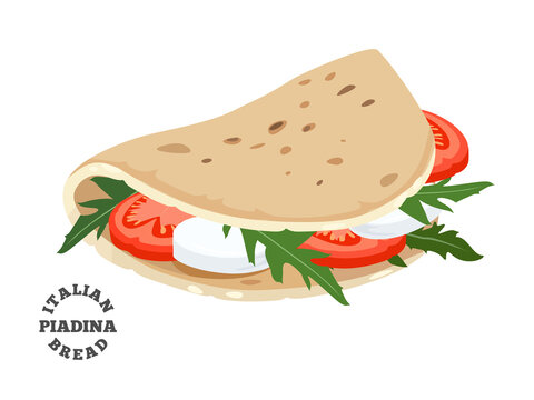 Piadina italian bread. Colorful vector illustration on white background.