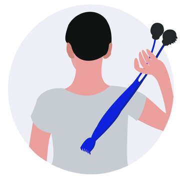 Vector illustration of a person scratching his back with a traditional tool.