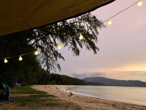 Camping on the beach at Layan beach in Phuket islands, Thailand.