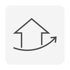 House price or value increase vector icon. Consist of home or house building,  growth graph. Rate of real estate or property for development, owned, sale, rent, buy, purchase or investment. 64x64 px.
