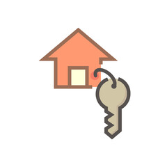 House key vector icon. That keyring or keychain consist of home or house sign, ring, and key. For real estate or property to lock, unlock or open door of building for security. 64x64 pixel.