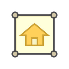 Land plot and house vector icon in top view. Include gps position pin point of location. Real estate or property for housing subdivision, development, owned, sale, rent, buy or investment.  64x64 px.