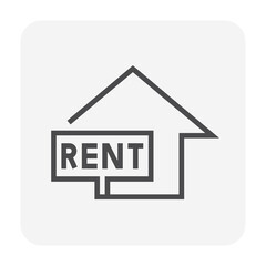 House or residential building for rent vector icon. Real estate or property with home or house building and for rent sign. Also for development, owned, sale, buy, purchase or investment. 64x64 px.