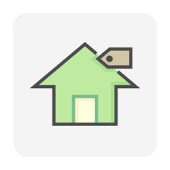 House for sale vector icon. That foreclose real estate or property consist of home or house building and price tag. Also for development, owned, rent, buy, purchase or investment. 64x64 pixel.
