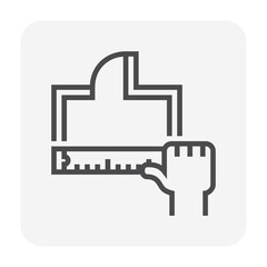 Interior design vector icon. Consist of 2d floor plan or drawing and tool for construction,  renovation, decoration project of inside room i.e. home or house, office, apartment and kitchen. 64x64 px.