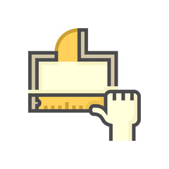  Interior design vector icon. Consist of 2d floor plan or drawing and tool for construction,  renovation, decoration project of inside room i.e. home or house, office, apartment and kitchen. 64x64 px.