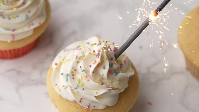 cupcake with sparkler for celebration HD240P