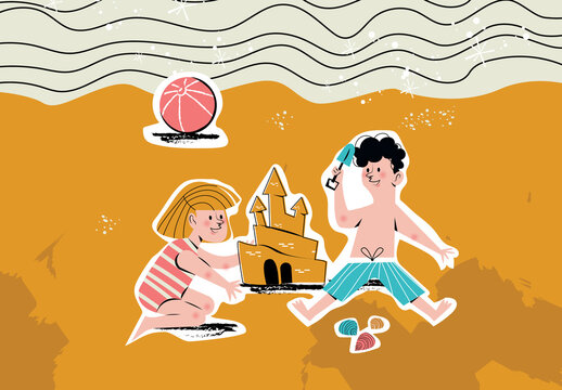 Illustration Spring Break Mid Century Design Build Sand Castle